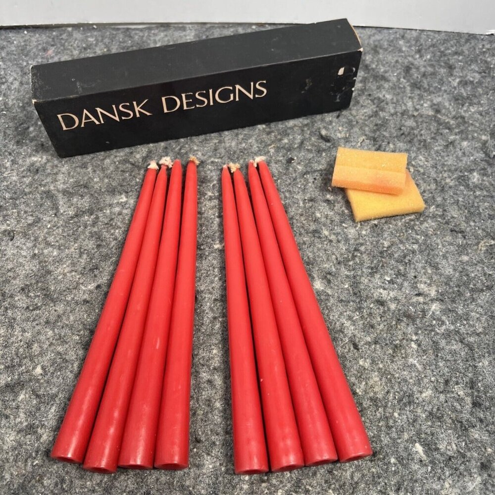 Vintage Dansk Designs France Red 8" Taper Candles Set Of 8 Style 1818